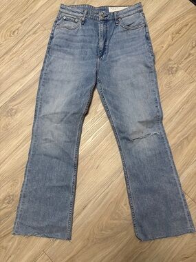 Rag & Bone Light Wash Straight Leg Jeans with Knee Rip